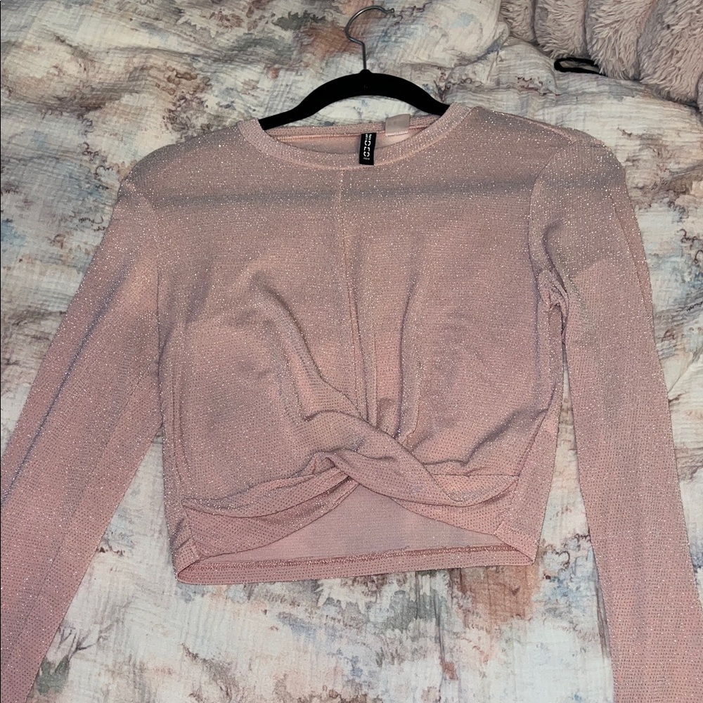 Divided Shimmering Pink Twist Front Crop Top